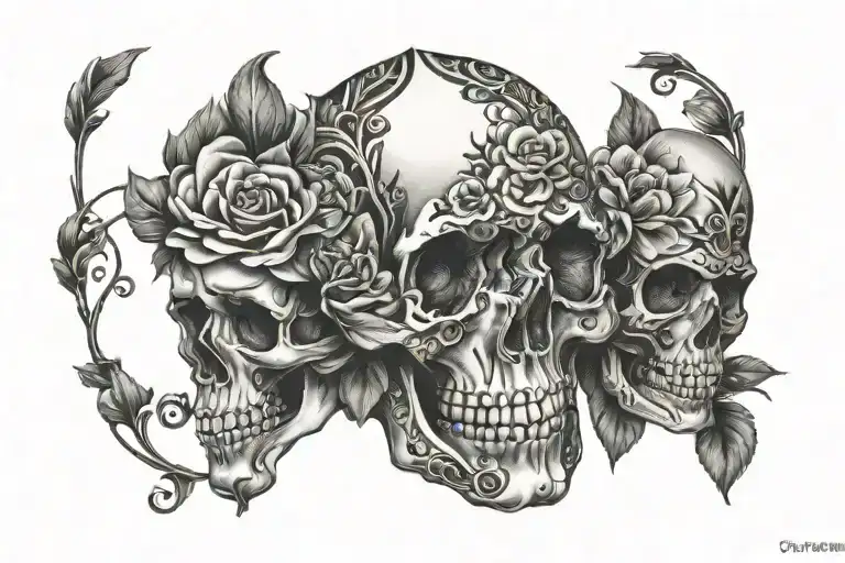 Three Calavera Con Flores