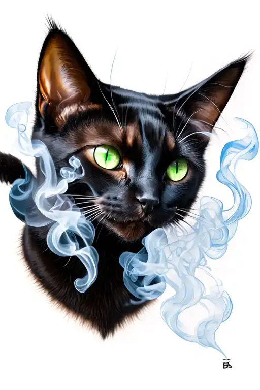 Black Cat With Green Eyes Smoking