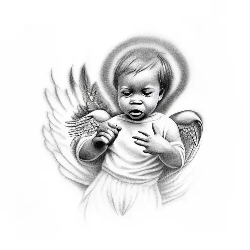 Black Baby Angel Singing To Doves In Hevean