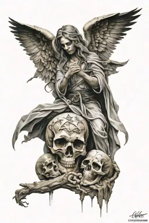 A Desert Scene With A Mystical Angel And Death Elements Intertwined