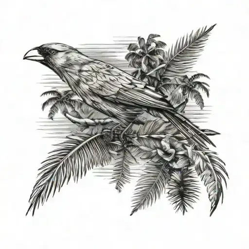 Cardinal Flying And Palm Tree