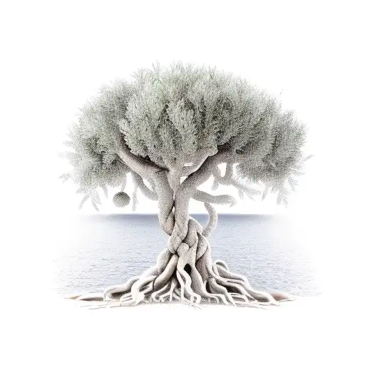 Olive Tree With Roots Forming The Mediterranean Sea
