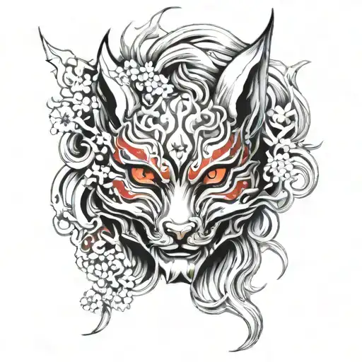 Japanes Mask Kitsune Six Tale Color