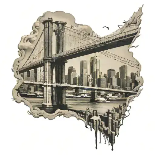 New York Brooklyn Bridge With Color And City Skyline