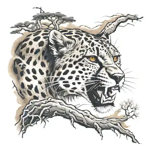 Cheetah Roaring Hiding In Forest During A Lightning Storm With Black Clouds