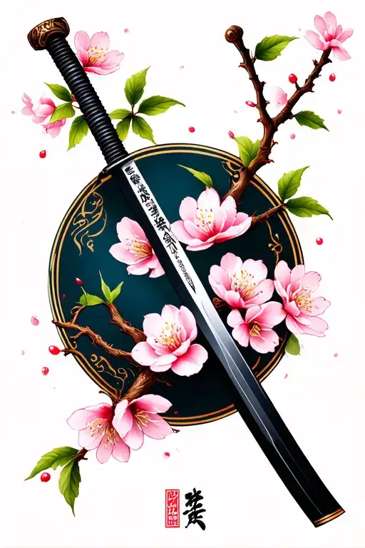 Katana Cherry Blossom Branches Intertwined