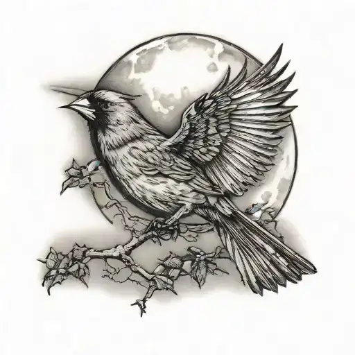 Cardinal Flying Under A Full Moon