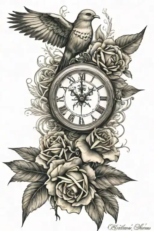 Native American Rose Clock Dove Flying