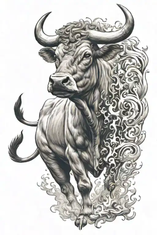 Brahma Bull With Fire Rising