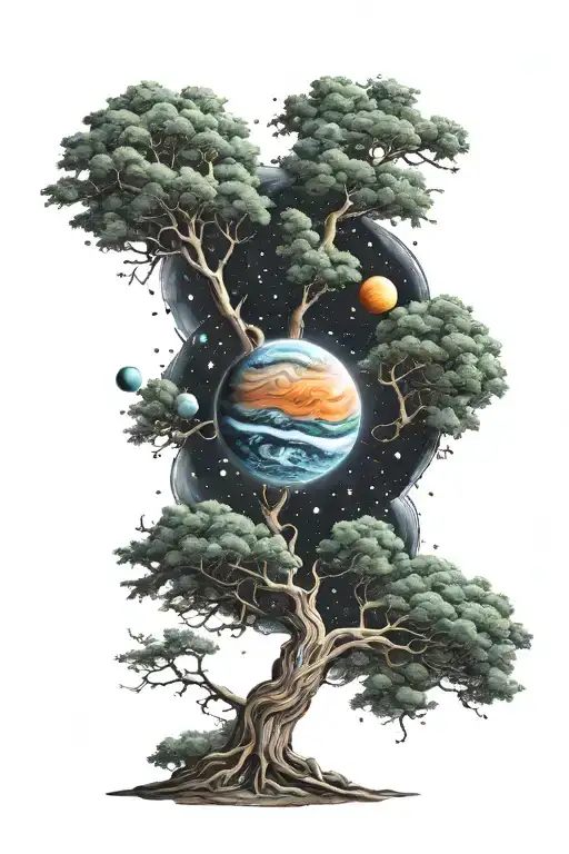 Tree In The Milky Way With Planets