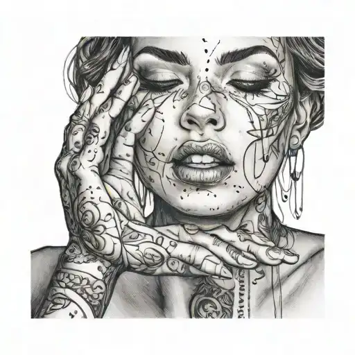 Beautiful Womans Face And Hands Reaching