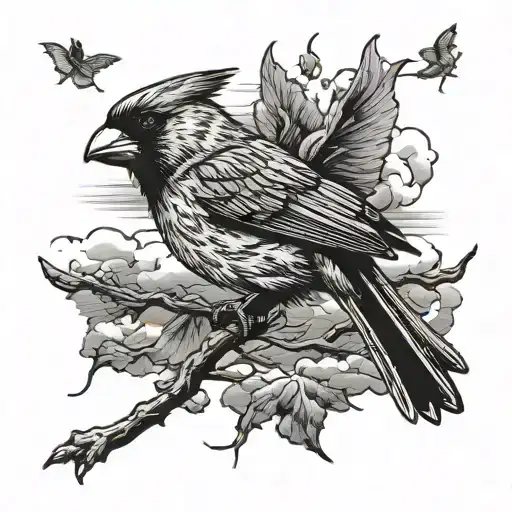 Cardinal Flying Under Storm Clouds