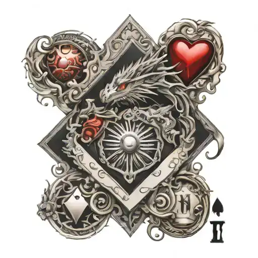 Heart Playing Cards Eye Portrait Involving Family And Gratitude And Dragon