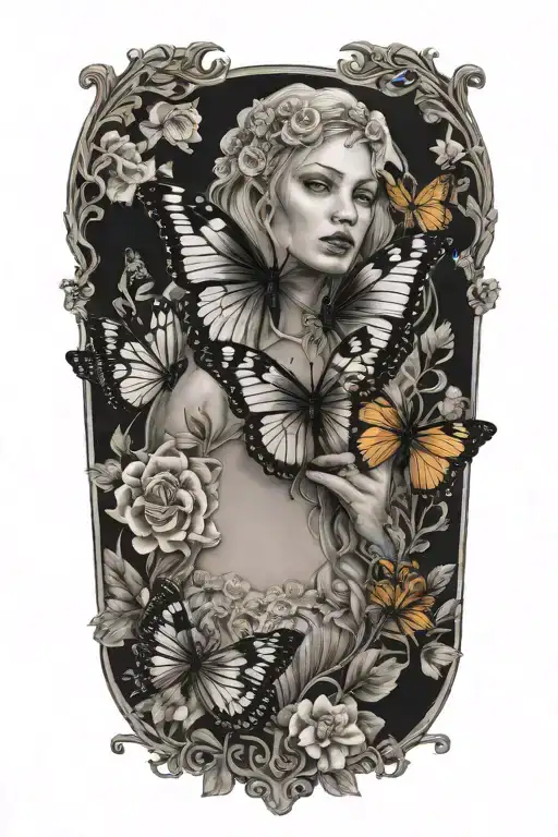 Strength Tarot Card Black Queen Butterflies Flowers