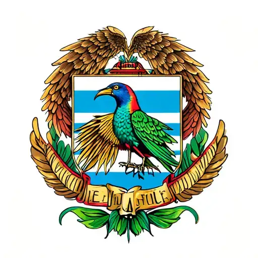 Guatemalan Coat Of Arms But With Quetzal Wing Spread