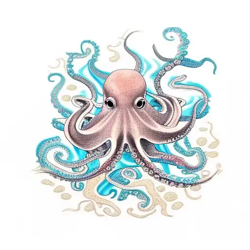 Create A Tattoo Featuring A Detailed Octopus Surrounded By Coral And Deep Sea Creatures
