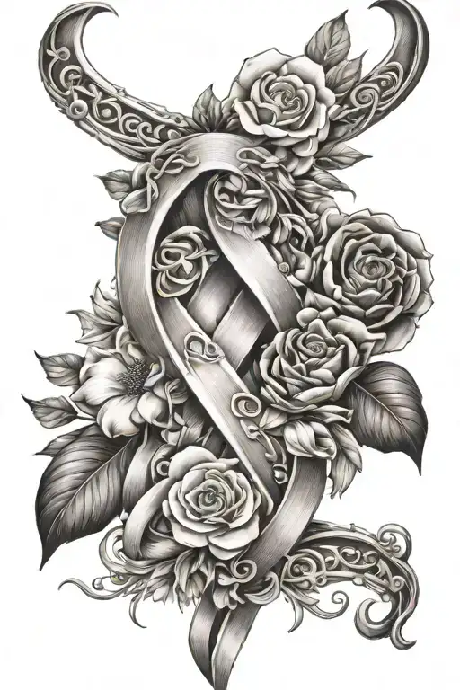 Breast Cancer Ribbon Intertwined In Flowers