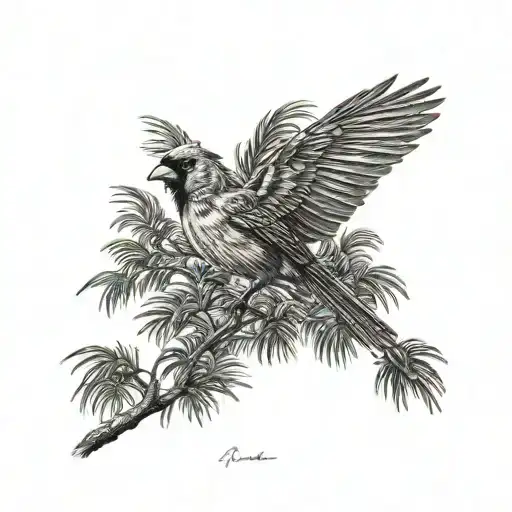 Cardinal Flying Through Pam Trees