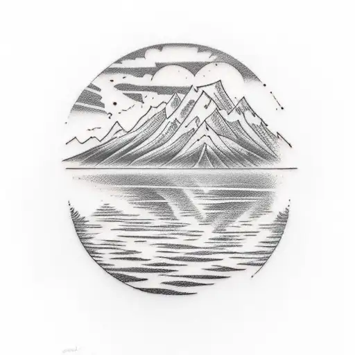 Lake With Mountain And Sunset