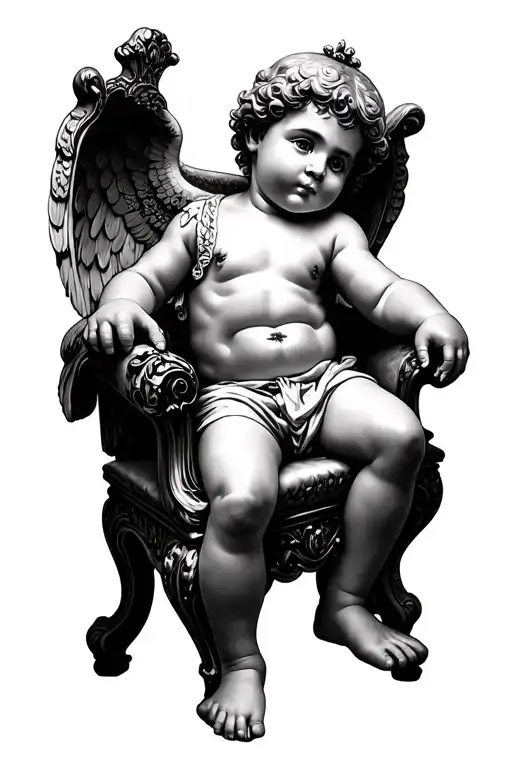 A Cherub Sitting On A Throne Chicano Style