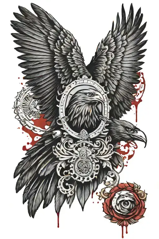 Mexican Flag But Instead Of An Eagle Its A Raven With A Eye Dripping Blood