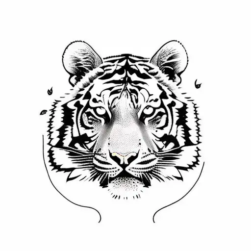 Tiger Surrounded By A Variety Of Exotic Plants And Flowers