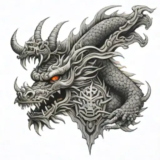 Japanese Dragon With Warrior Samuri Mask