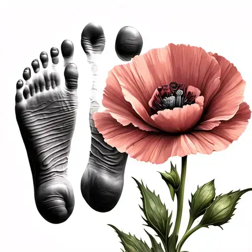 Two Baby Foot Prints And A Poppy Flower