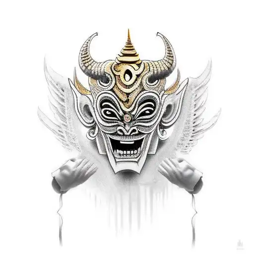 Thai Demon Mask With Muay Thai Gloves