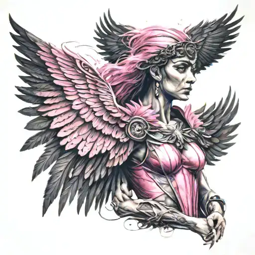 Pink Warrior Woman Raven Wings