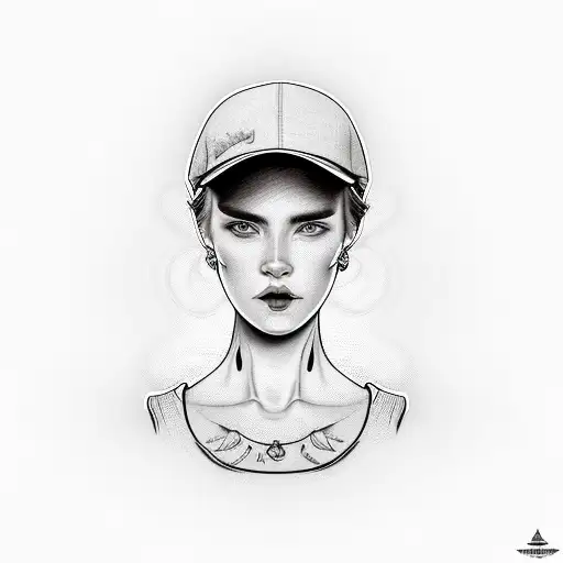 Woman In Cap With Gun