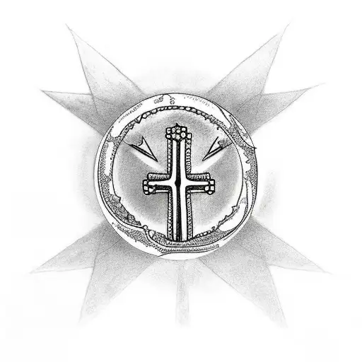 Cross With A Bonsai Tree A Moon And 3 Angel For The Arm