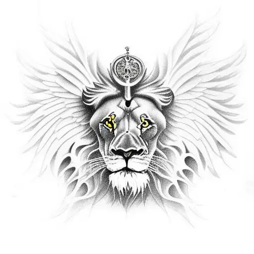 Lion Scull Looking Forward With Angel Wings