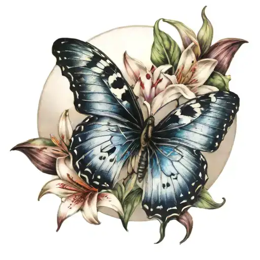 Butterfly Moon And Lilies