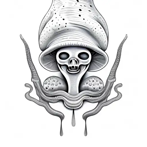 Mushroom Hat Mythic With Face Like An Alien Throwing Saliva