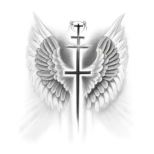 Angel Wings With A Cross And Halo