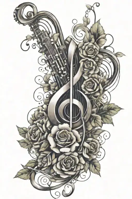 An Abstract Representation Of Music Notes Intertwined With Flowers