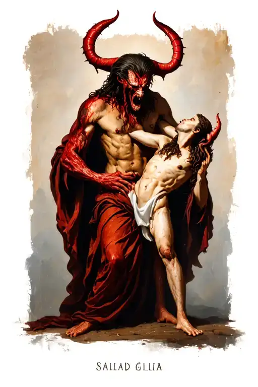 Satan Standing With His Foot On Jesus Neck Holding Him To The Ground