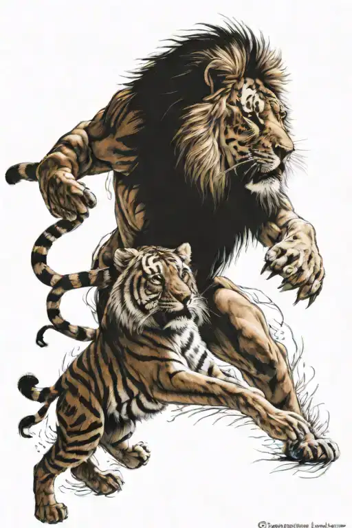 Lion Fighting A Tiger