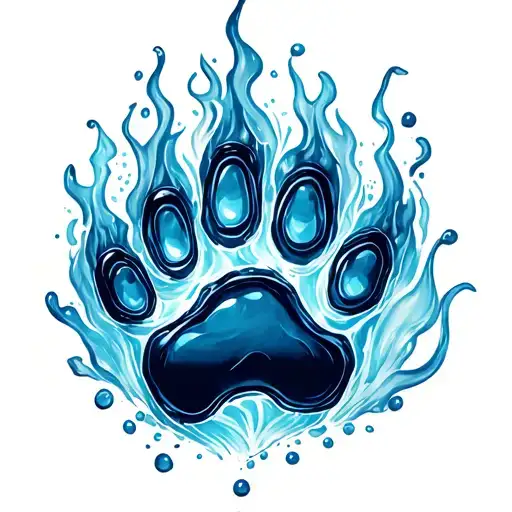 Realistic Bear Paw Print With Water And Fire Around It