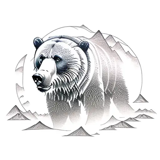 Mountains With Grizzly Bear