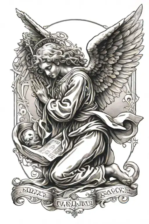 Praying Angel And Banner