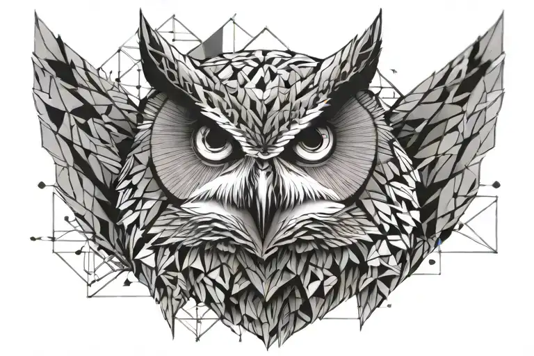 Wise Owl Geometric Design Combining Elements Like Trees
