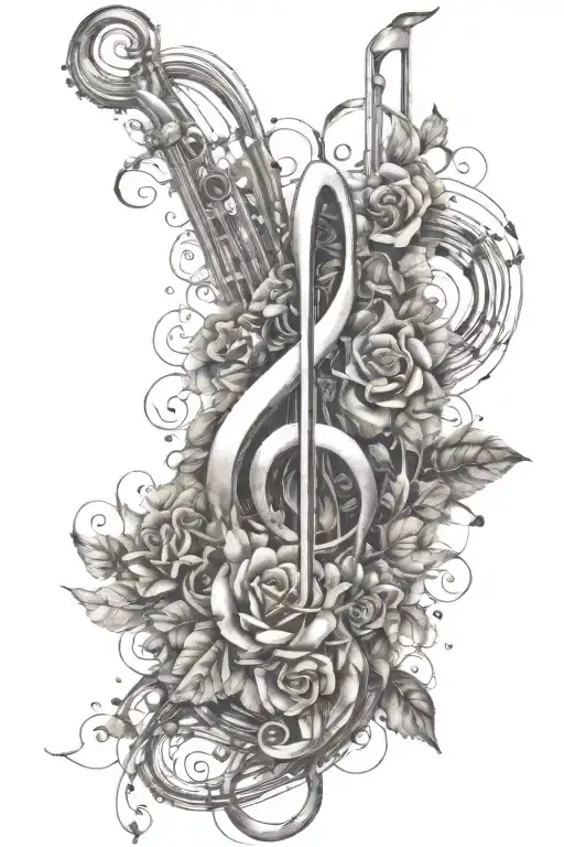 An Abstract Representation Of Music Notes Intertwined With Flowers