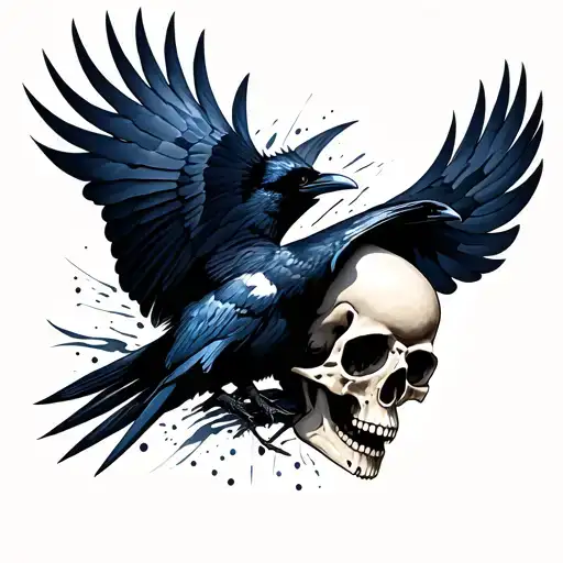 Crow Flying Through Skull
