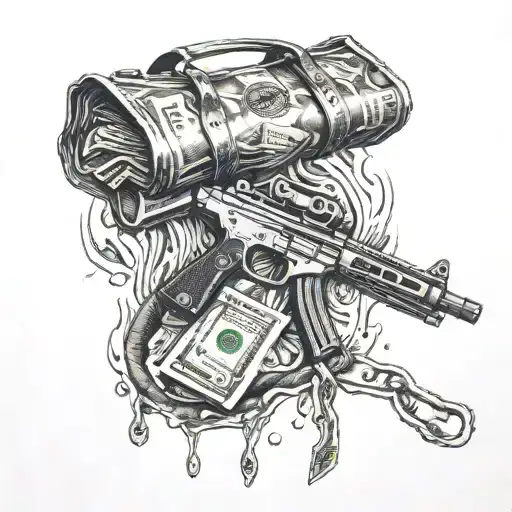 Money Bag Melting Into Machine Gun