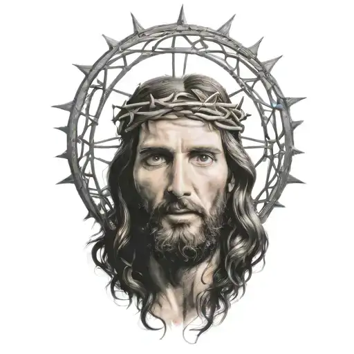 Hyper Realistic Portrait Of Jesus Christ With A Crown Of Thorns