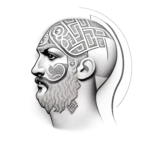 Greek Head Sculpture With Modern Patterns On The Face And Background