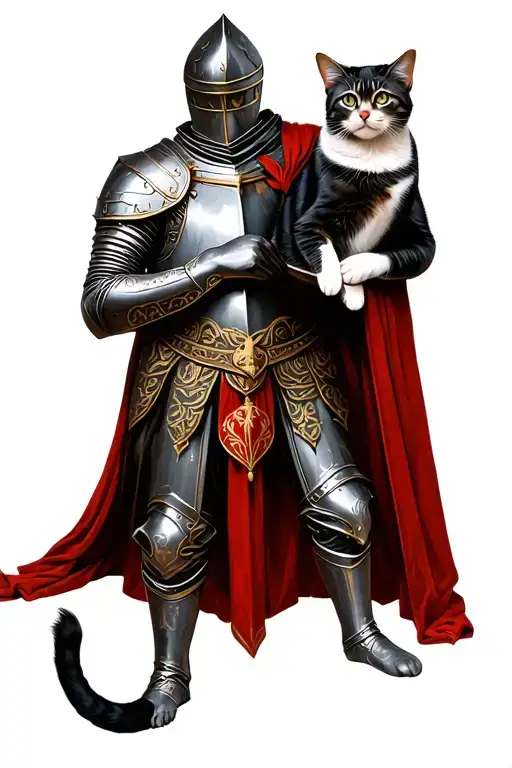 Knight With A Cat In Hand Holding