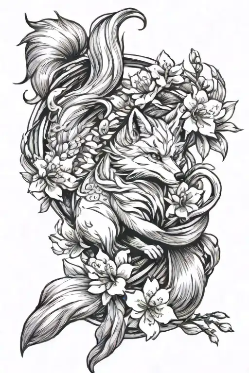 Nine Tail Fox Peach Blossoms Blooming